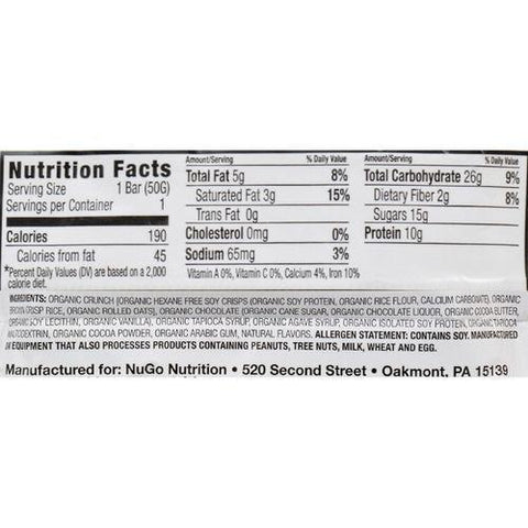 NuGo Nutrition Bar - Organic Double Dark Chocolate - 1.76 oz - Case of 12