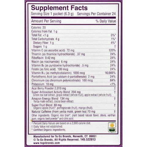 To Go Brands Acai Natural Energy Boost Powder - 24 Packets