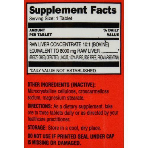 Ultra Glandulars Raw Liver Concentrate - 8000 mg - 90 Tablets