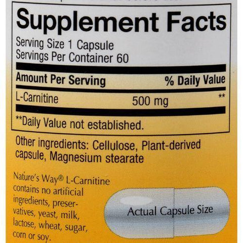 Nature's Way L-Carnitine - 500 mg - 60 Vegetarian Capsules