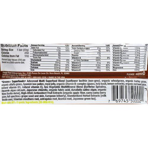 Greens Plus Plusbar Energy Bar - Chocolate - 2.08 oz Bars - Case of 12