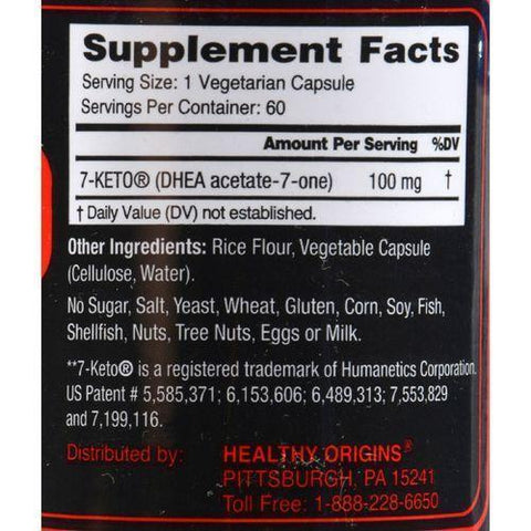 Healthy Origins 7-Keto DHEA Metabolite - 100 mg - 60 Vegetarian Capsules