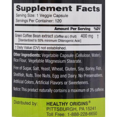 Healthy Origins Green Coffee Bean Extract 400 mg - 120 Vcaps