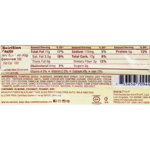 Think Products thinkThin Crunch Bar - Crunch Coconut Chocolate Mixed Nuts - 1.41 oz - Case of 10