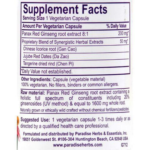 Paradise Herbs Panax Red Ginseng - 60 Vegetarian Capsules