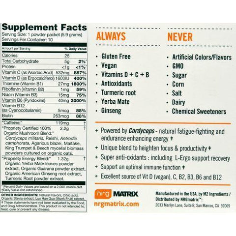 Nrg Matrix Energy Drink Powder - Citrus - 10 packets