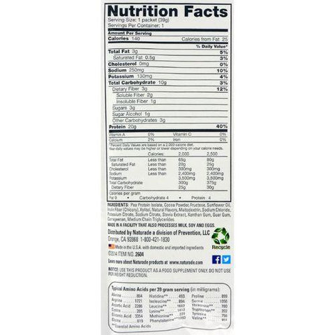 Naturade Pea Protein - Chocolate - Single Serving - 1.38 oz - Case of 12