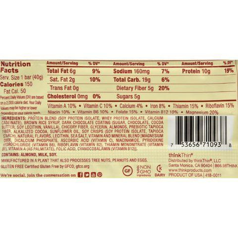 Think Products thinkThin Bar - Lean Protein Fiber - Chocolate Almond - 1.41 oz - 1 Case