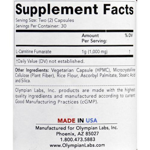 Olympian Labs L-Carnitine Fumarate - 1000 mg - 60 Vegetarian Capsules