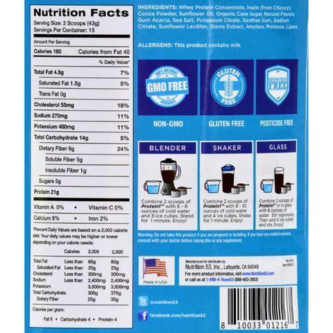 Nutrition53 Protein Shake - All Natural - Protein1 - Dutch Chocolate - 1.4 lb