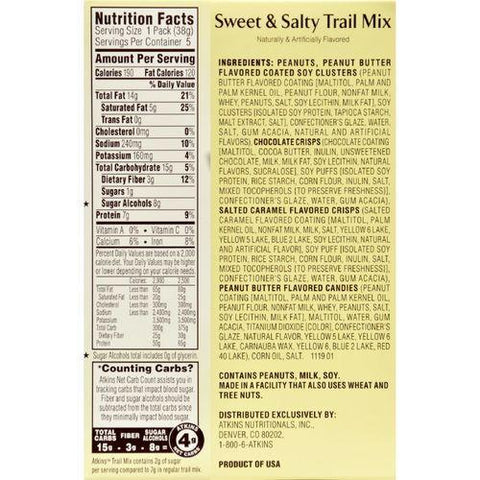 Atkins Trail Mix - Sweet and Salty - 1.34 oz - 5 Count - Case of 4