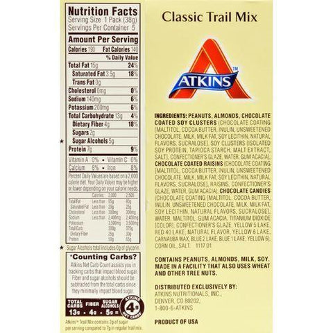 Atkins Trail Mix - Classic - 1.34 oz - 5 Count - Case of 4