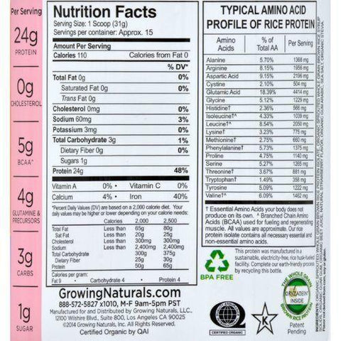 Growing Naturals Brown Rice Protein Powder - Organic - Strawberry Burst - 16.26 oz
