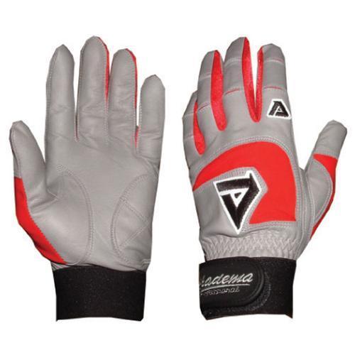 Adult Gray Batting Gloves (Red) (X Small)