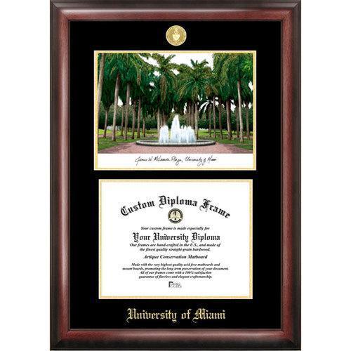 University of Miami Gold Embossed Diploma Frame with Limited Edition Lithograph