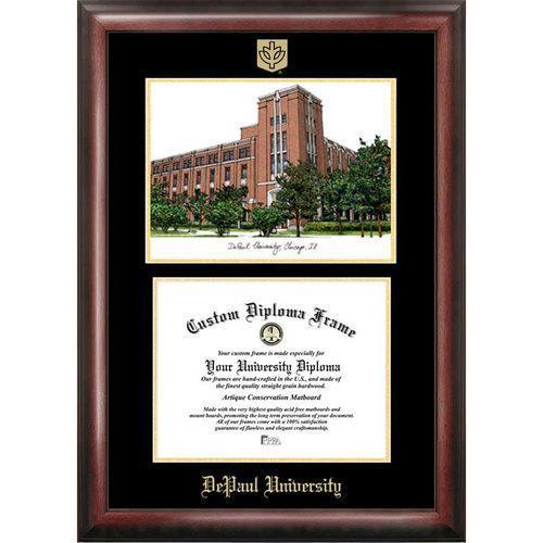 DePaul Univ Gold Embossed Diploma Frame with Limited Edition Lithograph