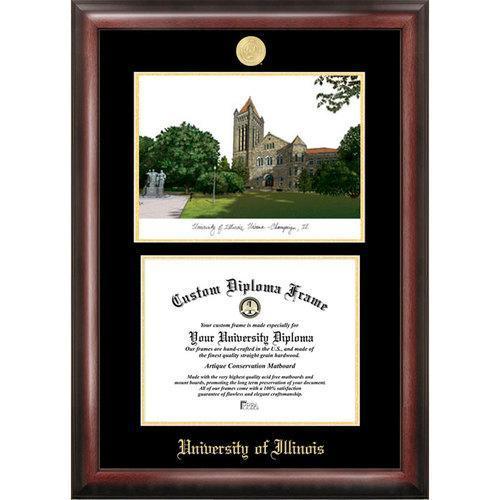 University of Illinois Gold Embossed Diploma Frame with Limited Edition Lithograph