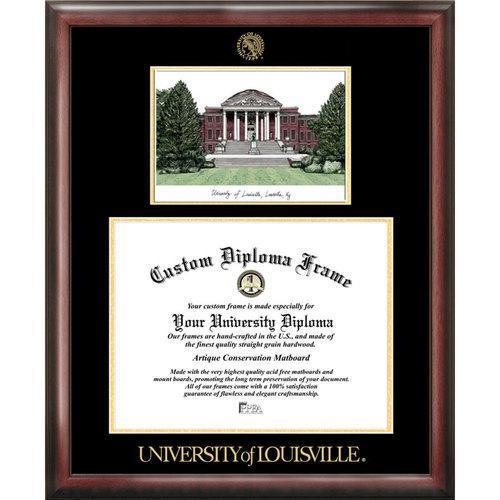 University of Louisville Gold Embossed Diploma Frame with Limited Edition Lithograph