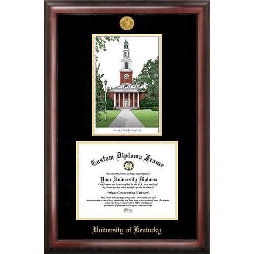 University of Kentucky Gold embossed diploma frame with Campus Images lithograph