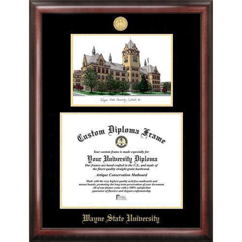 Wayne State University Gold Embossed Diploma Frame with Limited Edition Lithograph