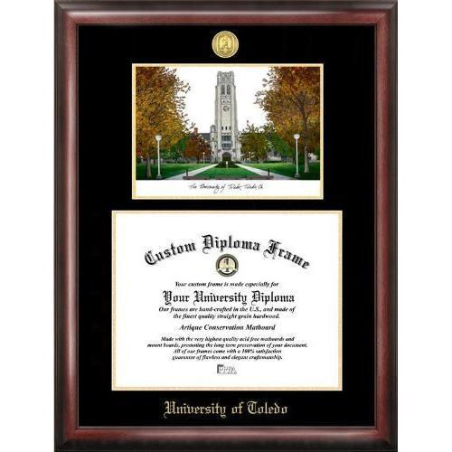 University of Toledo Gold embossed diploma frame with Campus Images lithograph