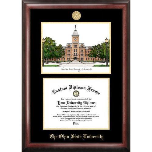 Ohio State University Gold embossed diploma frame with Campus Images lithograph