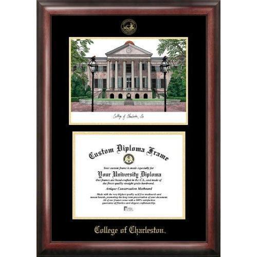 College of Charleston Gold embossed diploma frame with Campus Images lithograph