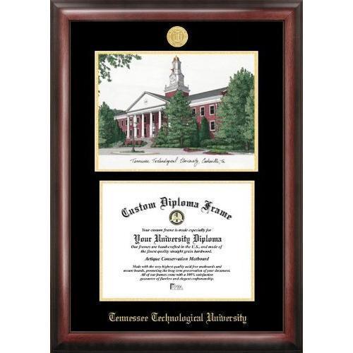 Tennessee Tech University Gold embossed diploma frame with Campus Images lith...