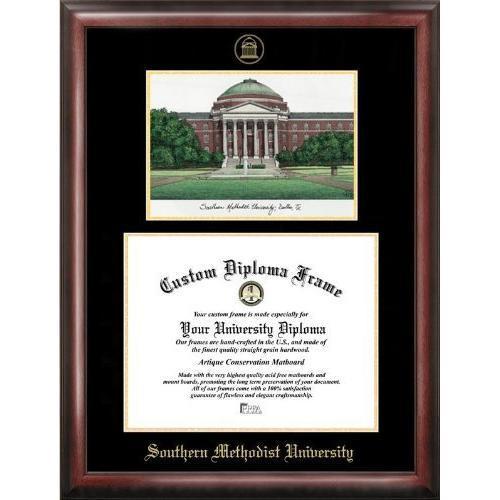 Southern Methodist University Gold embossed diploma frame with Campus Images ...