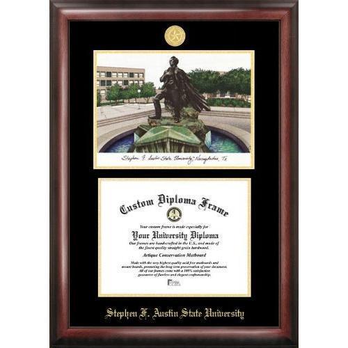 Stephen F Austin Gold embossed diploma frame with Campus Images lithograph