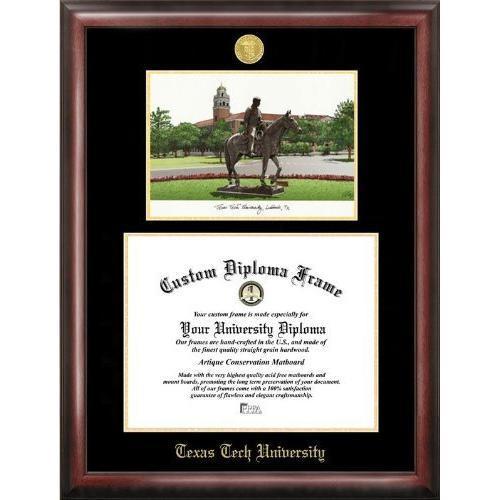 Texas Tech University Gold embossed diploma frame with Campus Images lithograph