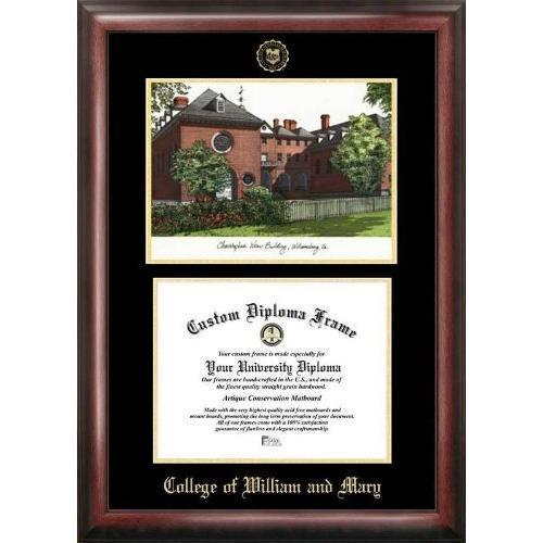 College of William and Mary Gold embossed diploma frame with Campus Images li...