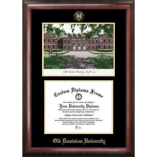 Old Dominion Gold embossed diploma frame with Campus Images lithograph