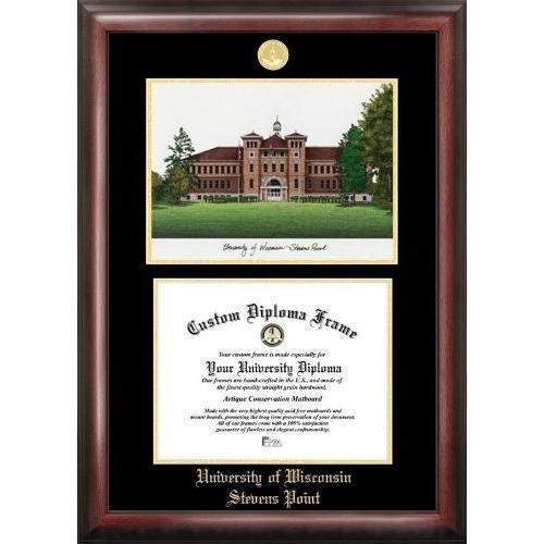 University of Wisconsin Gold embossed diploma frame with Campus Images lithog...