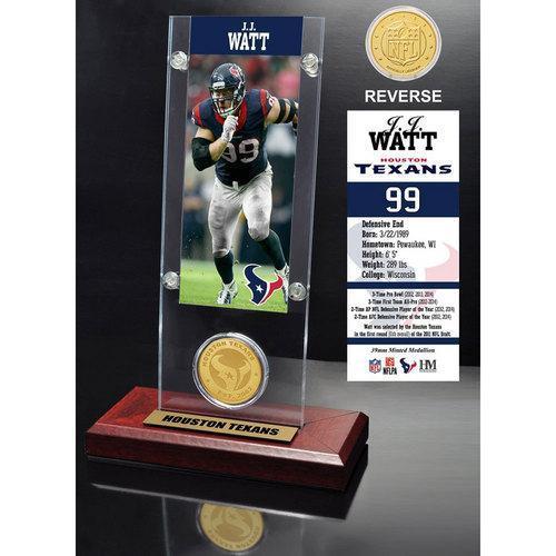 J.J. Watt Ticket &amp; Bronze Coin Acrylic Desk Top