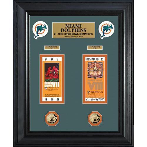 Miami Dolphins Super Bowl Ticket and Game Coin Collection Framed