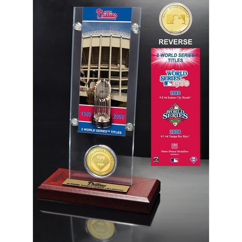 Philadelphia Phillies World Series Ticket &amp; Bronze Coin Acrylic Desk Top